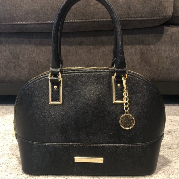 Anne Klein Handbags - Anne Klein Black Shimmer Down Dome Satchel Bag